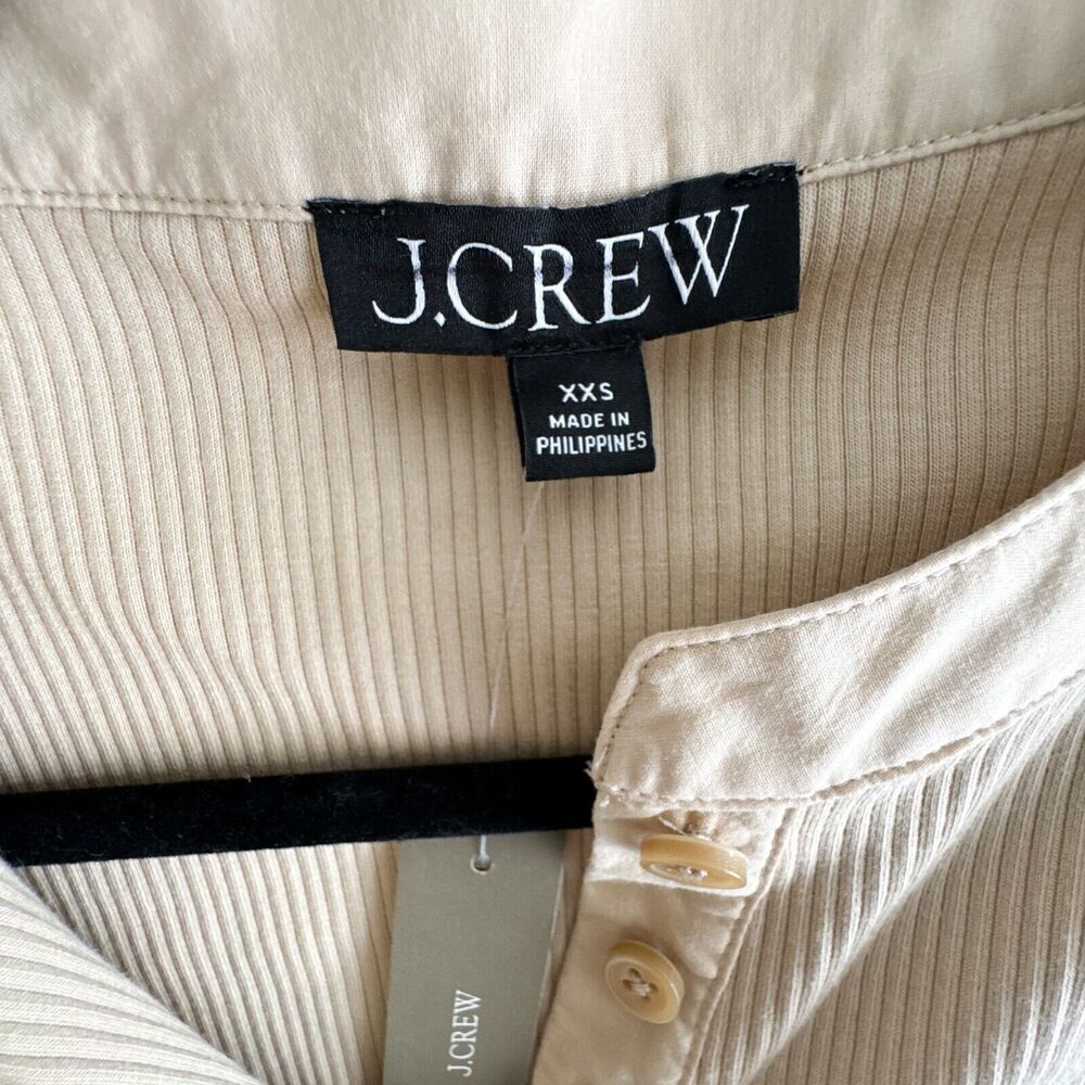 J.Crew New Vintage Rib Puff Sleeve Henley Top in Light Khaki Natural Size XXS - Picture 2 of 8